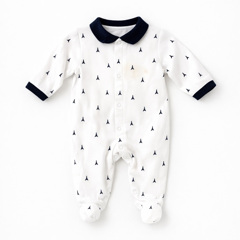 Jacadi Paris Footed Pajamas Eiffel Tower Print – Baby Size 0-3 Months